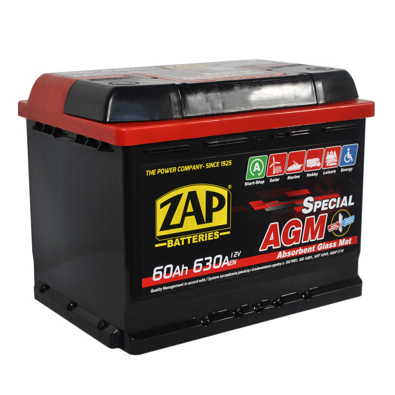 Автомобільний акумулятор ZAP AGM 60Ah 630A R+ (L2) (560 02)