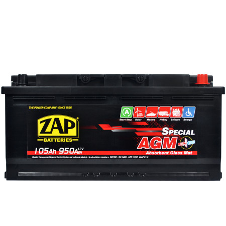 Автомобільний акумулятор ZAP AGM 105Ah 950A R+ (L6) (605 02)