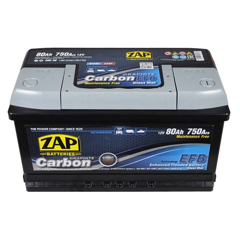 Автомобільний акумулятор  ZAP Carbon EFB  80Аh 750А R+ (580 08) (L4B)(h=175)