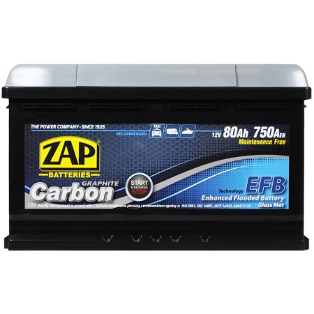 Автомобільний акумулятор  ZAP Carbon EFB  80Аh 750А R+ (580 08) (L4B)(h=175)