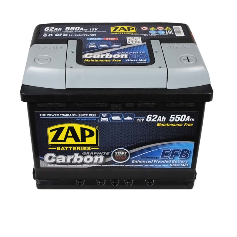 Автомобільний акумулятор ZAP Carbon EFB 62Ah 560A R+ (562 05) (L2)
