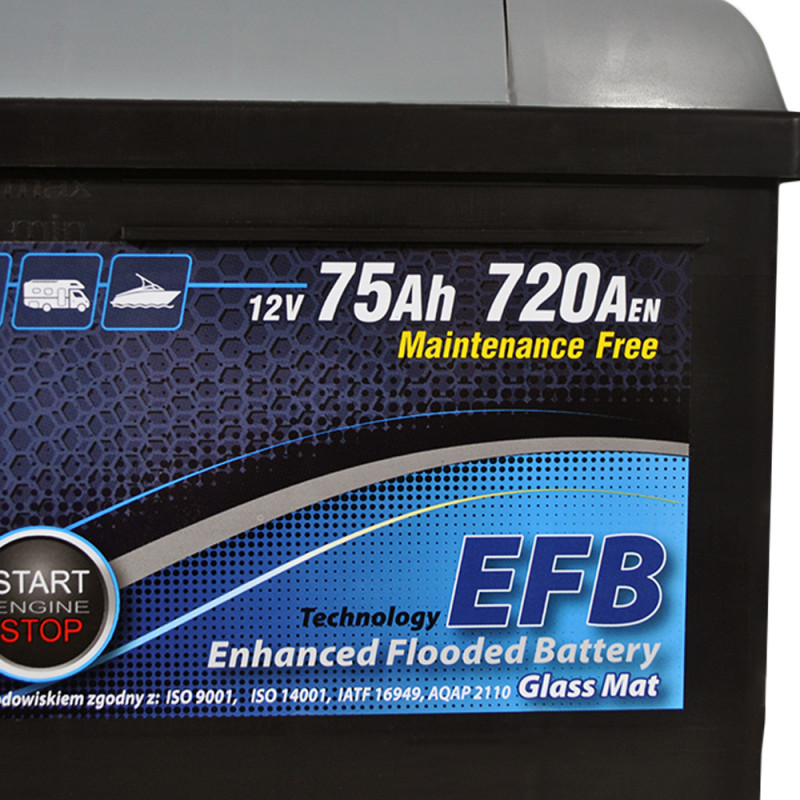 Автомобільний акумулятор ZAP Carbon EFB 75Ah 720A R+ (575 08) (LB3)(h=175)