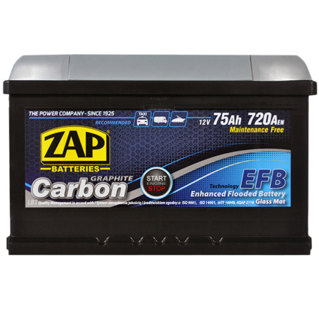 Автомобільний акумулятор ZAP Carbon EFB 75Ah 720A R+ (575 08) (LB3)(h=175)
