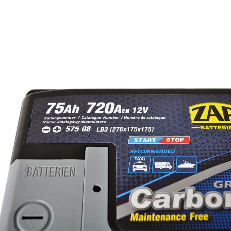 Автомобільний акумулятор ZAP Carbon EFB 75Ah 720A R+ (575 08) (LB3)(h=175)
