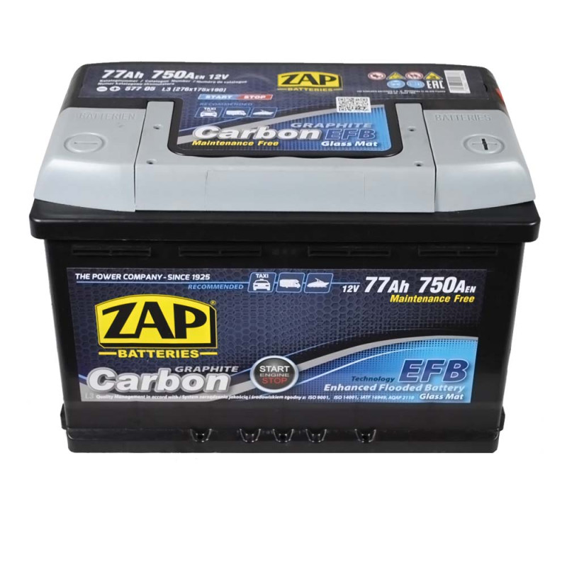 Автомобільний акумулятор ZAP Carbon EFB 77Аh 750А R+ (577 05) (L3)