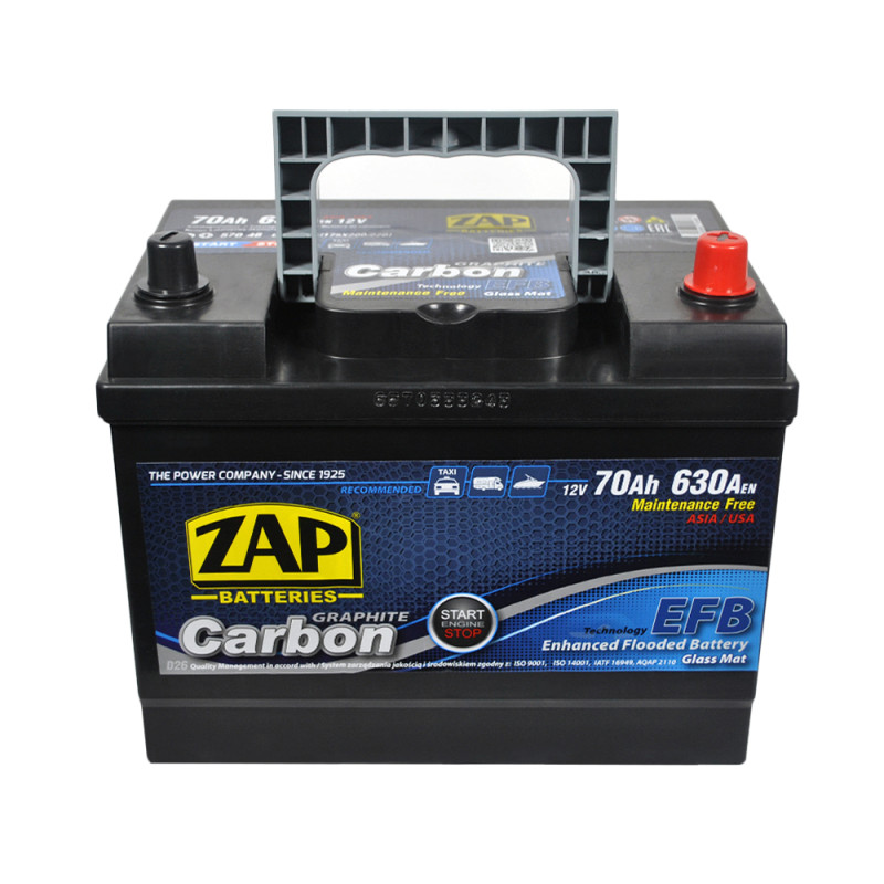Автомобільний акумулятор ZAP Carbon Start Stop EFB Asia 70Аh 630А R+ (D26) (570 46)