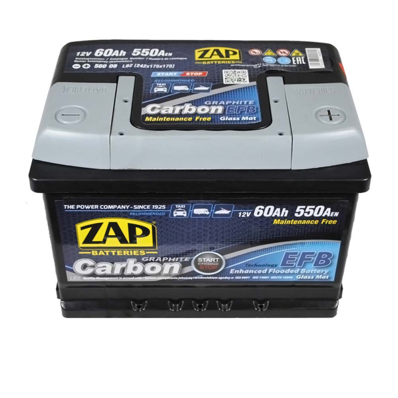Автомобільний акумулятор ZAP Carbon EFB 60Аh 550А R+ (560 08) (LB2) (h=175)