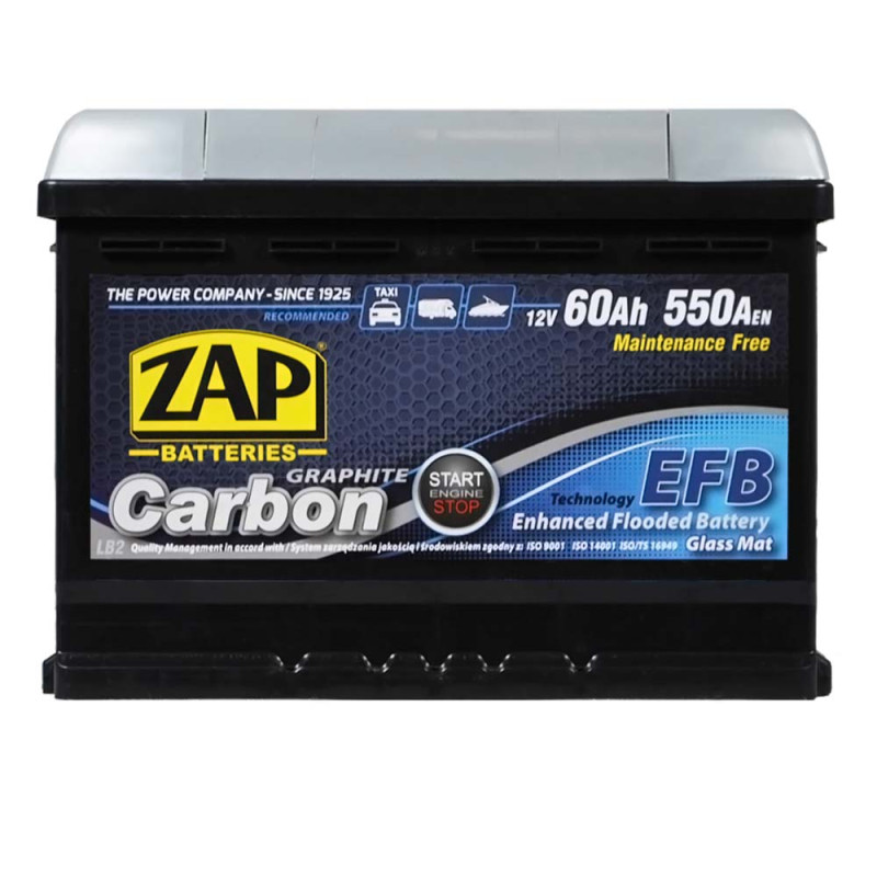 Автомобільний акумулятор ZAP Carbon EFB 60Аh 550А R+ (560 08) (LB2) (h=175)