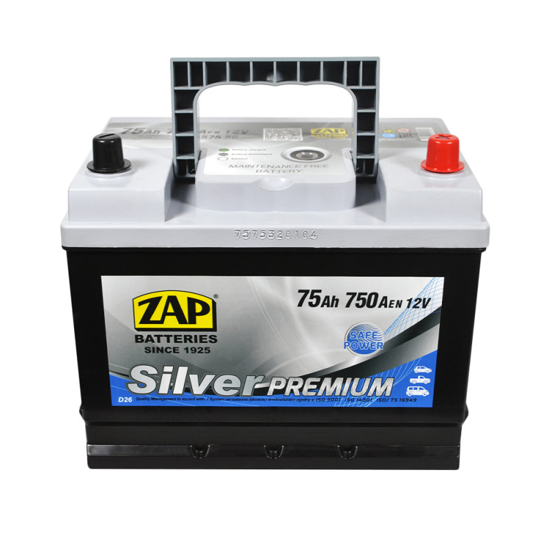 Автомобільний акумулятор ZAP Silver Premium Asia 75Ah 750A R+ (D26) (575 50)