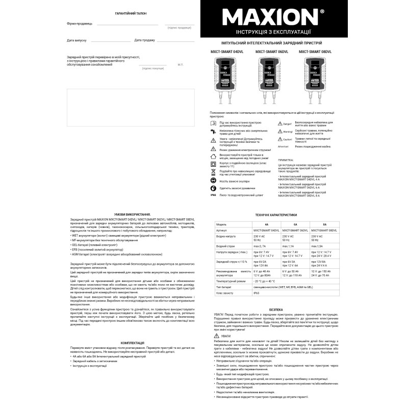 Інтелектуальний зарядний пристрій MAXION MXCT SMART 04DVL (6/12V, 2/4A)